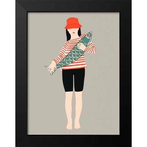 My fish Black Modern Wood Framed Art Print by Jotadejai