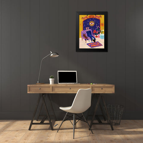 Day off from office Black Modern Wood Framed Art Print by Jotadejai