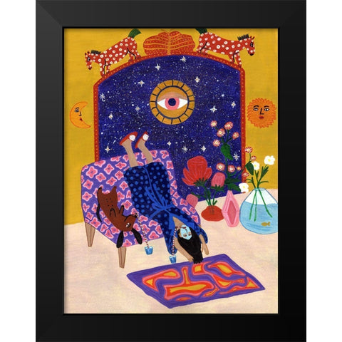 Day off from office Black Modern Wood Framed Art Print by Jotadejai