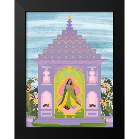 Indian Garden Black Modern Wood Framed Art Print by Jotadejai