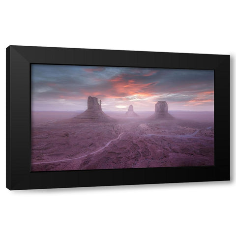 Monument Valley Black Modern Wood Framed Art Print with Double Matting by Dan, Kai