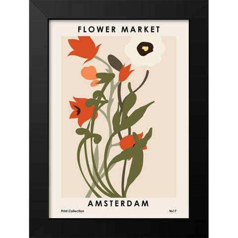 Flower Market Amsterdam Black Modern Wood Framed Art Print by NKTN