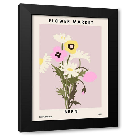 Flower Market Bern Black Modern Wood Framed Art Print by NKTN