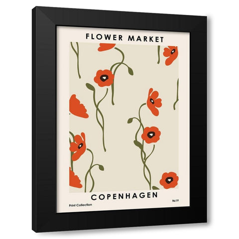 Flower Market Copenhagen Black Modern Wood Framed Art Print by NKTN