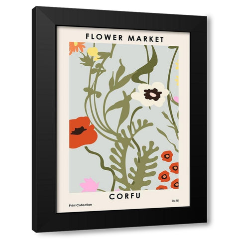 Flower Market Corfu Black Modern Wood Framed Art Print by NKTN