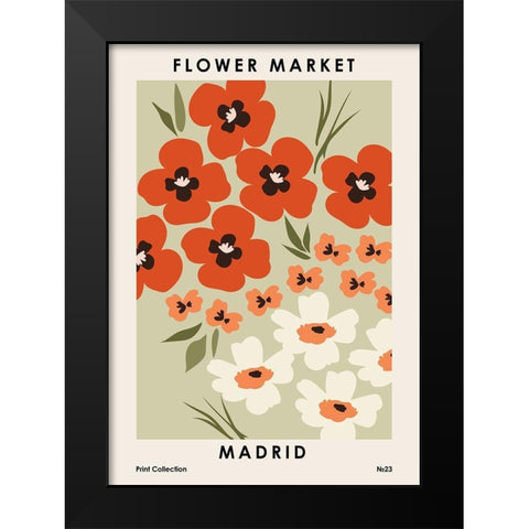 Flower Market Madrid Black Modern Wood Framed Art Print by NKTN