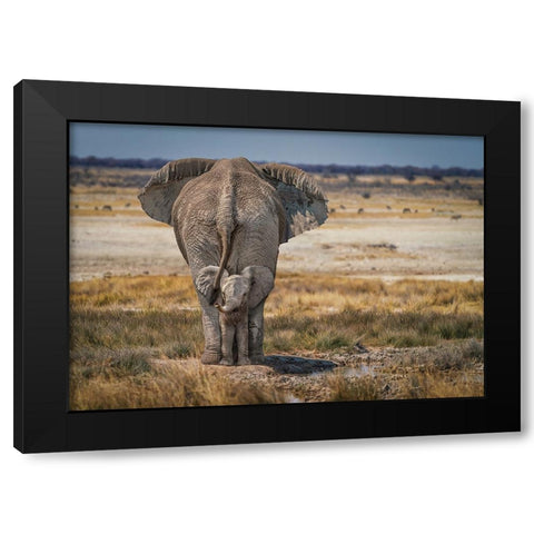 BabyElephant Black Modern Wood Framed Art Print by Egger, Marcel