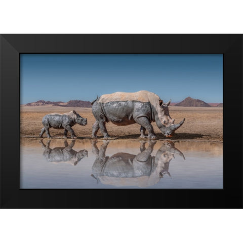 RhinosWalk Black Modern Wood Framed Art Print by Egger, Marcel