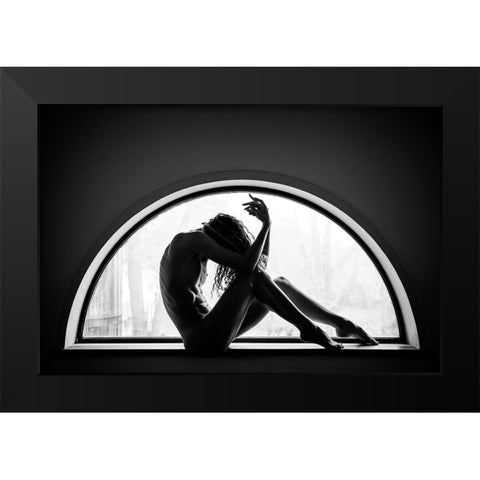 Half Moon Black Modern Wood Framed Art Print by JAE