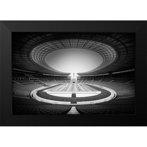 Olympiastadion Black Modern Wood Framed Art Print by De Groen, Maurits