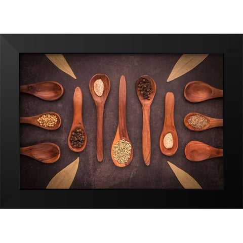 Spoons a Spices Black Modern Wood Framed Art Print by Dhuper, Sumit