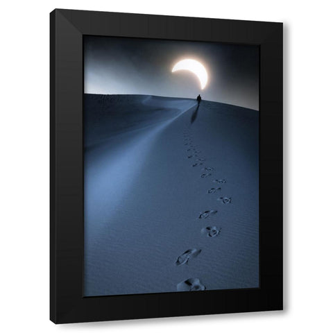 Walking Under The Silver Sand Moon Black Modern Wood Framed Art Print by CVV