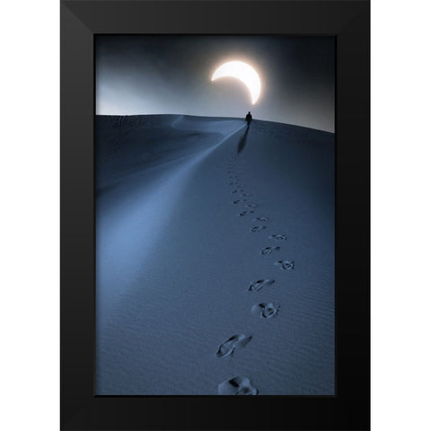 Walking Under The Silver Sand Moon Black Modern Wood Framed Art Print by CVV