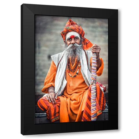 Varanasi Guru Black Modern Wood Framed Art Print with Double Matting by Louiz, Milton