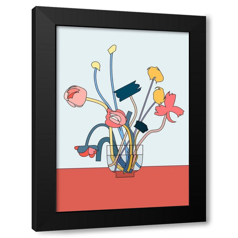 Flowers in a glass vase Black Modern Wood Framed Art Print by NKTN
