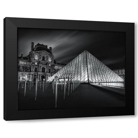 Louvre At Night Black Modern Wood Framed Art Print with Double Matting by W., Catherine