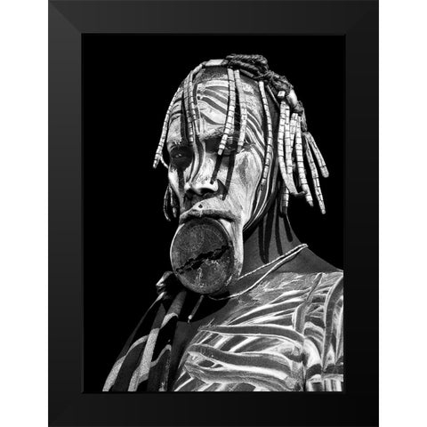 Mursi Woman Black Modern Wood Framed Art Print by Perovich, Irene