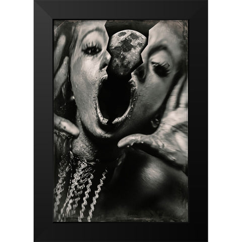 Full Moon Black Modern Wood Framed Art Print by Bousca, Bogdan