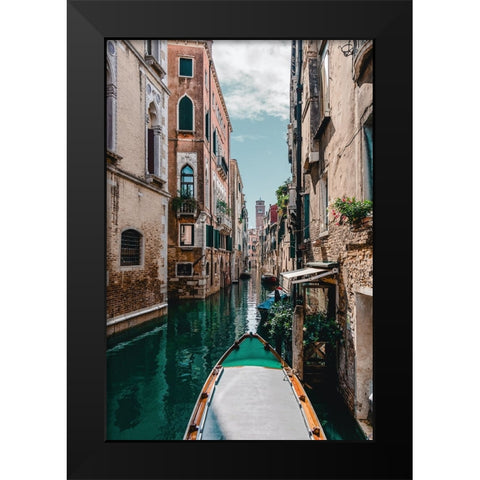 Boat On The River Black Modern Wood Framed Art Print by Stefan, Drita