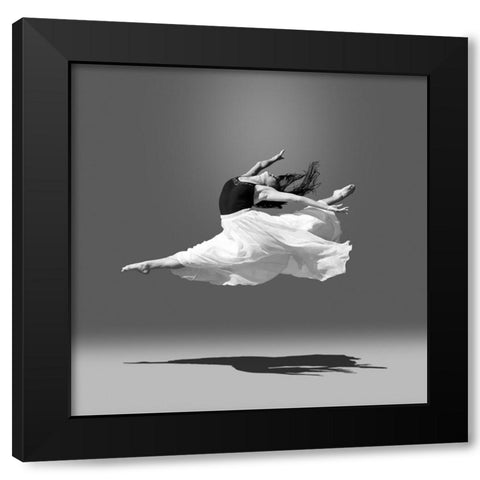 Jumping in air Black Modern Wood Framed Art Print with Double Matting by Wang, Bill