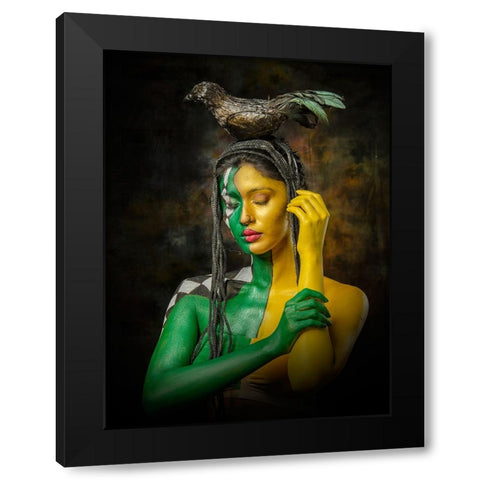 QUEEN OF BLACK MAGIC Black Modern Wood Framed Art Print with Double Matting by Bhattacharyya, Partha