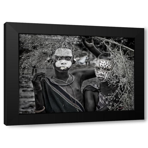 Two Surmi Girls - Ethiopia Black Modern Wood Framed Art Print with Double Matting by Inazio Kuesta, Joxe