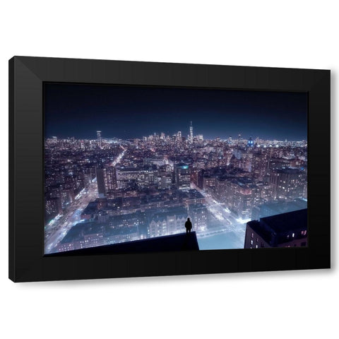 Cyber Punk Newyork Black Modern Wood Framed Art Print by Li, Qijia