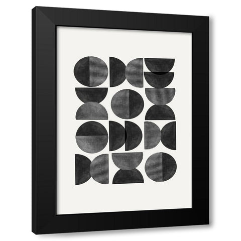 Mid Century-Geometric Black Modern Wood Framed Art Print by The Miuus Studio