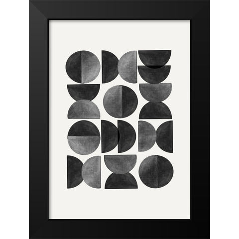 Mid Century-Geometric Black Modern Wood Framed Art Print by The Miuus Studio