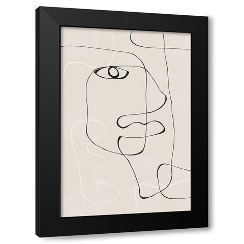 Abstract Face No1. Black Modern Wood Framed Art Print with Double Matting by The Miuus Studio