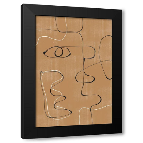 Abstract Face No3. Black Modern Wood Framed Art Print with Double Matting by The Miuus Studio