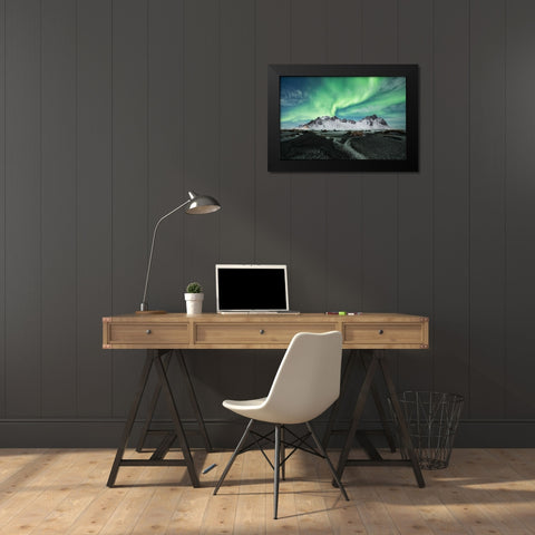 Stokksnes Aurora Black Modern Wood Framed Art Print by Alicke, Bjoern