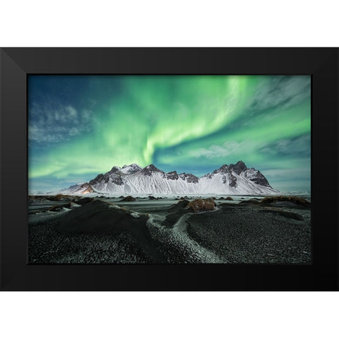 Stokksnes Aurora Black Modern Wood Framed Art Print by Alicke, Bjoern