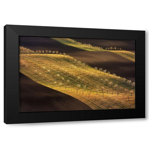 Moravian Tuscany Waves #2 Black Modern Wood Framed Art Print with Double Matting by Moravek, Martin