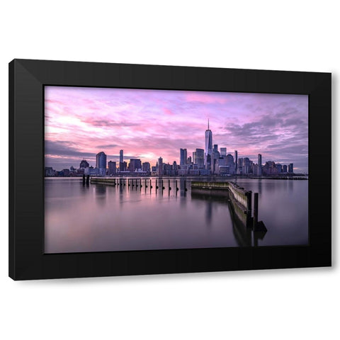 Manhattans Morning Black Modern Wood Framed Art Print with Double Matting by Jin, Jie