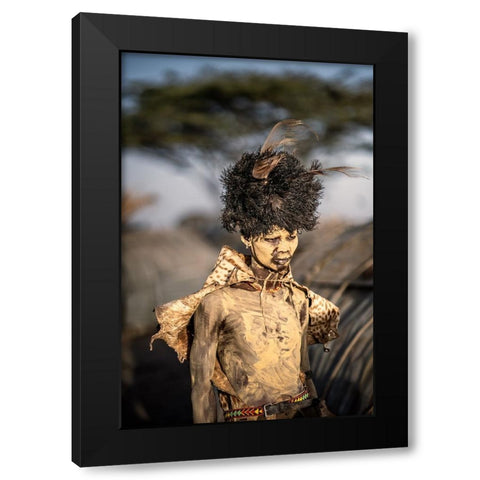 Dassenech Man Black Modern Wood Framed Art Print with Double Matting by Cole, Trevor