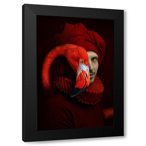 Red Flamingo Black Modern Wood Framed Art Print by Adrian Chis, Paul