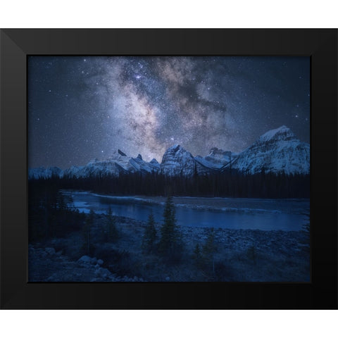Milky Way over Mountains Black Modern Wood Framed Art Print by F. Turienzo, Carlos