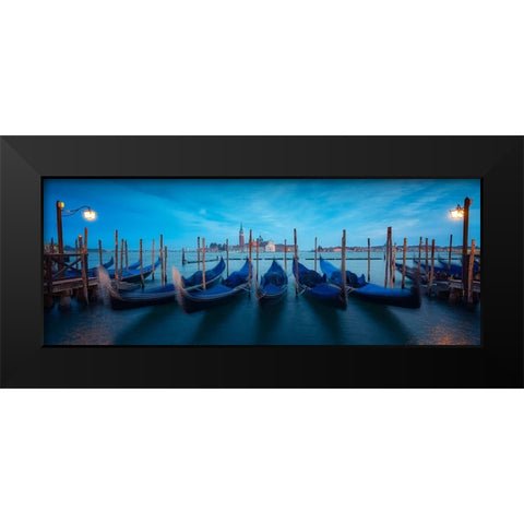 Venice Blue Black Modern Wood Framed Art Print by Lopez, Bartolome
