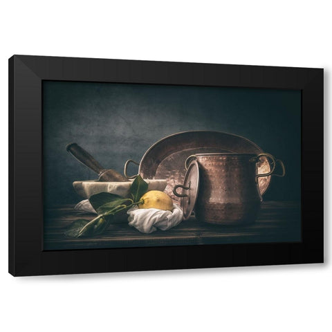Copper Cookware Black Modern Wood Framed Art Print by La Gioia, Bart