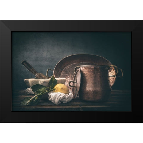 Copper Cookware Black Modern Wood Framed Art Print by La Gioia, Bart