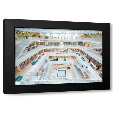 library Stuttgart Black Modern Wood Framed Art Print by Alicke, Bjoern