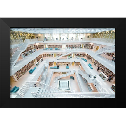 library Stuttgart Black Modern Wood Framed Art Print by Alicke, Bjoern