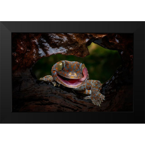 Smiley Black Modern Wood Framed Art Print by Suharini, Mieke