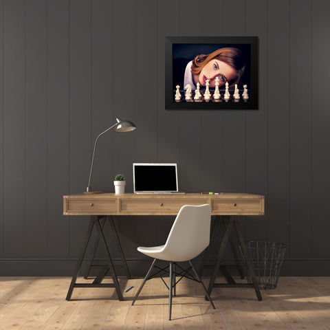Queens Gambit Black Modern Wood Framed Art Print by Rozenberg Sherez, Ifat