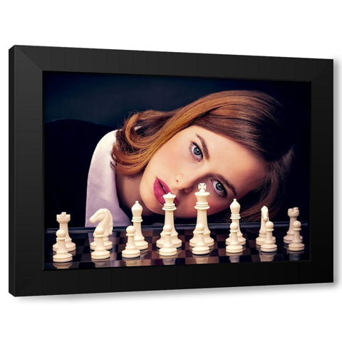 Queens Gambit Black Modern Wood Framed Art Print by Rozenberg Sherez, Ifat