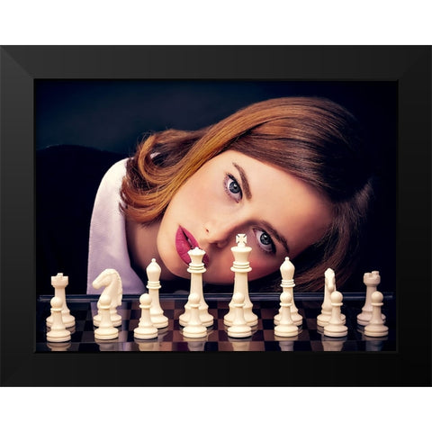 Queens Gambit Black Modern Wood Framed Art Print by Rozenberg Sherez, Ifat