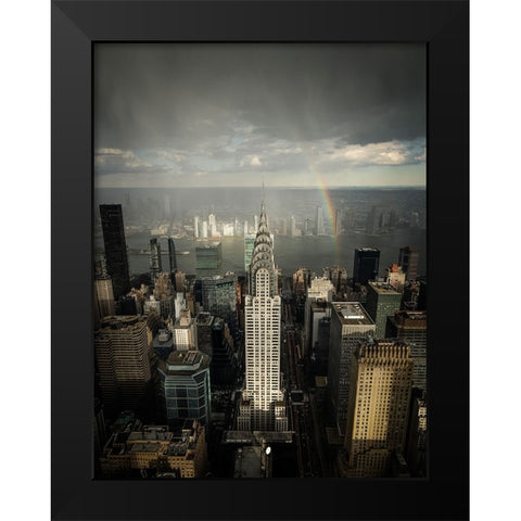 Rainbow Above Chrysler Building Black Modern Wood Framed Art Print by Fahmy, Ahmed