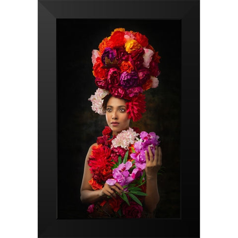 Flower Queen Black Modern Wood Framed Art Print by Banerjee, Nilendu