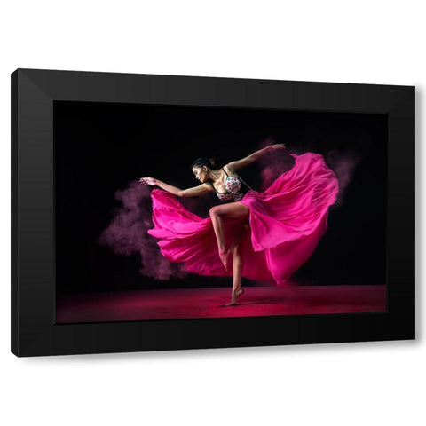 Dancing Pink Black Modern Wood Framed Art Print by Suharini, Mieke